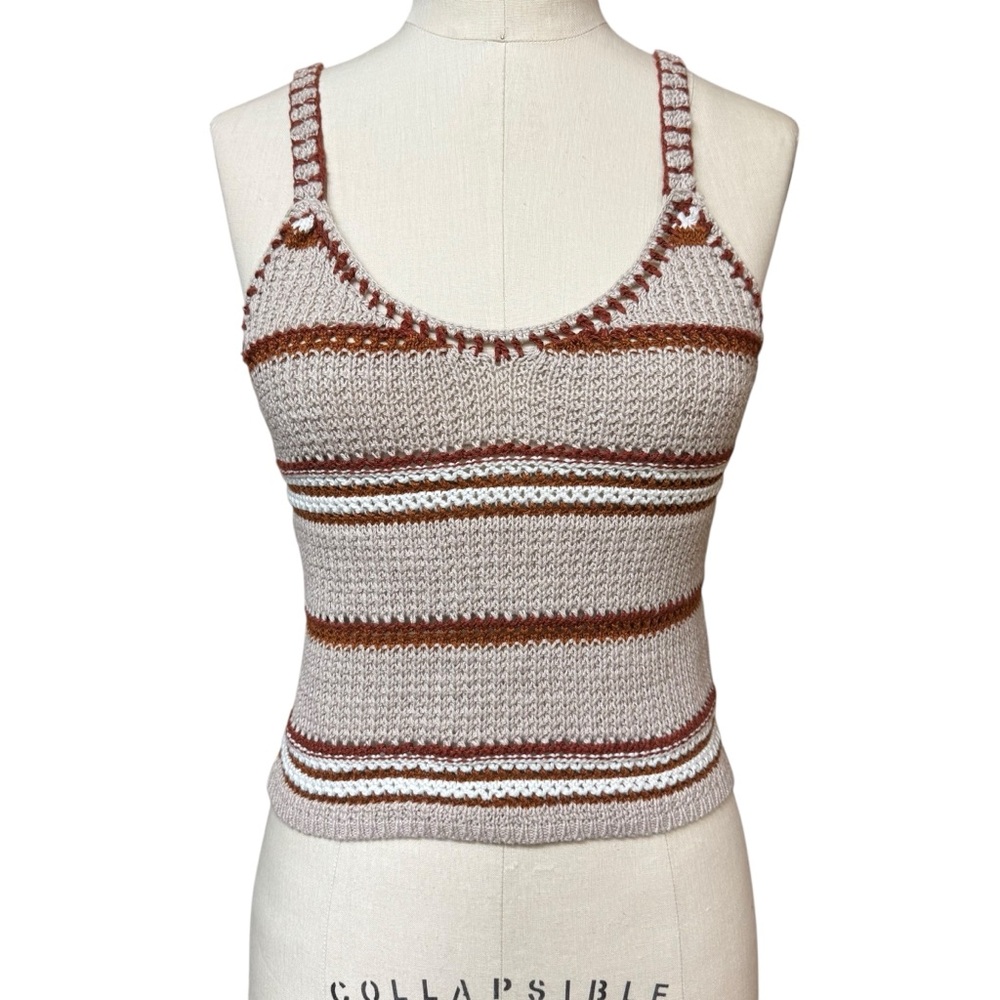 American Eagle Crochet Knit Tank Top Women M Striped Sleeveless Bohemian
